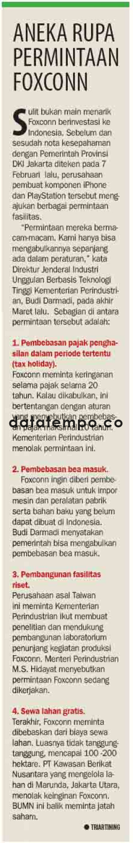 Aneka Rupa Permintaan Foxconn